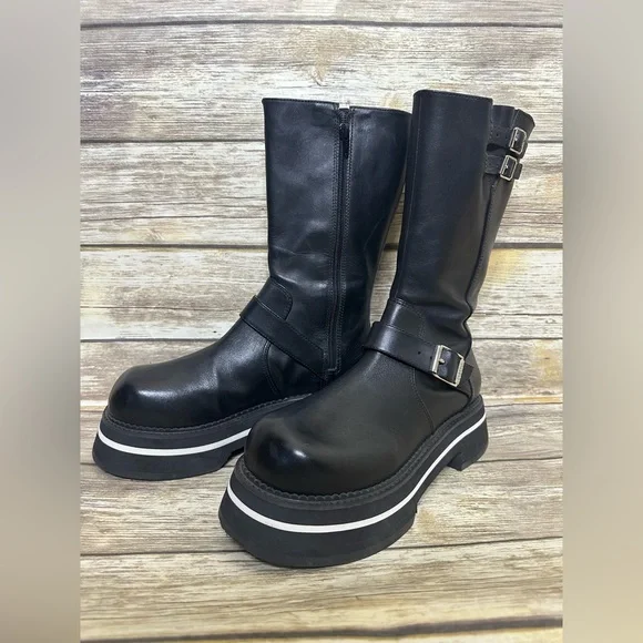 John Fluevog FV2 Boots, Size 10 black knee high chunky - Picture 6 of 12